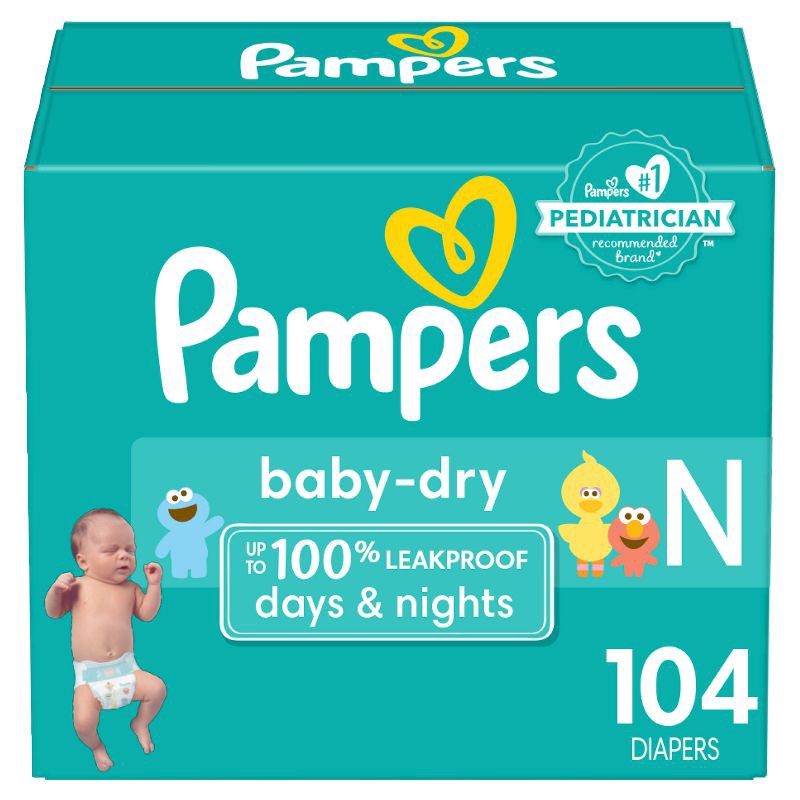 slide 1 of 9, Pampers Baby Dry Diapers Super Pack - NewBorn - 104ct, 104 ct
