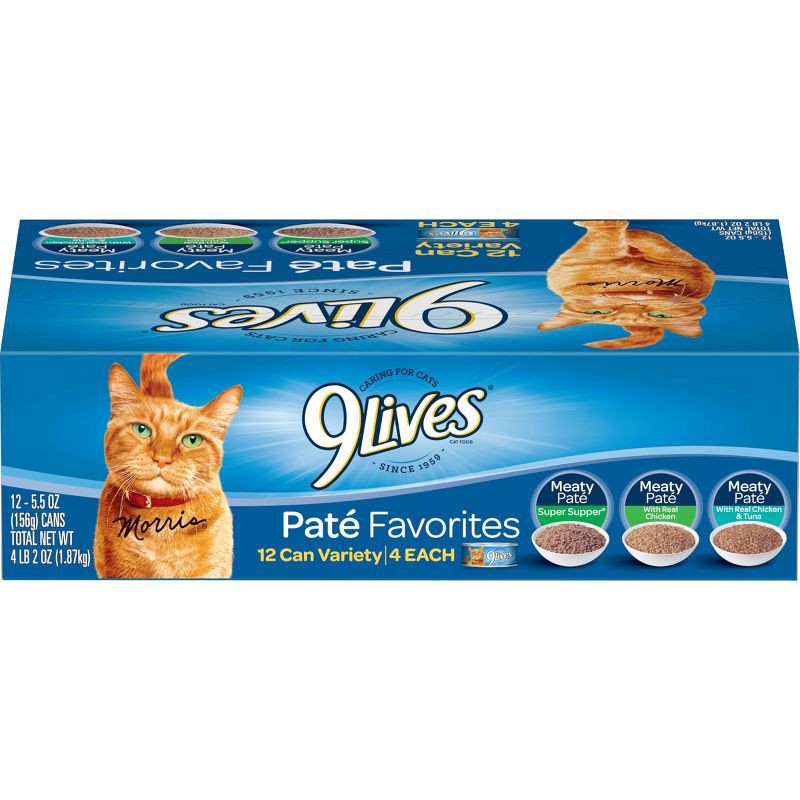 slide 2 of 4, 9Lives Paté Favorites Chicken & Tuna Wet Cat Food - 5.5oz/12ct Variety Pack, 12 ct; 5.5 oz