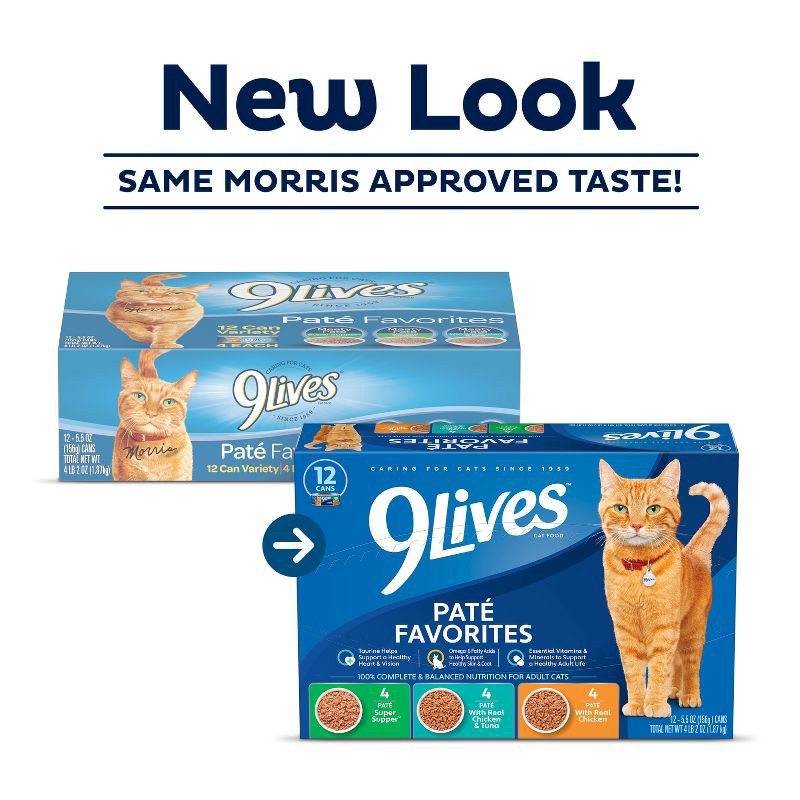 slide 2 of 7, 9Lives Paté Favorites Chicken & Tuna Wet Cat Food - 5.5oz/12ct Variety Pack, 12 ct; 5.5 oz