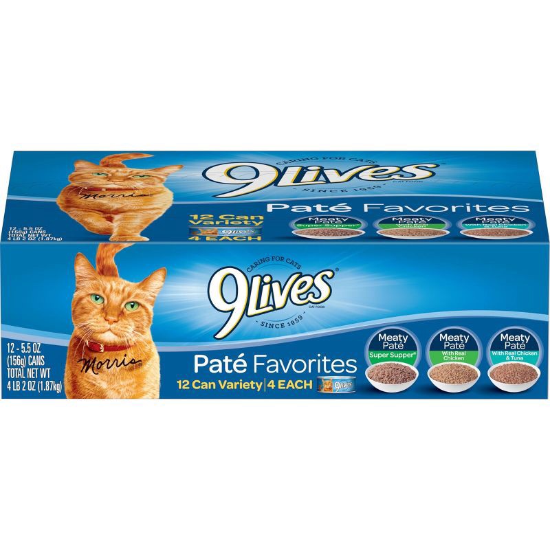 slide 1 of 4, 9Lives Paté Favorites Chicken & Tuna Wet Cat Food - 5.5oz/12ct Variety Pack, 12 ct; 5.5 oz