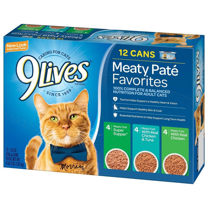slide 4 of 4, 9Lives Paté Favorites Chicken & Tuna Wet Cat Food - 5.5oz/12ct Variety Pack, 12 ct; 5.5 oz