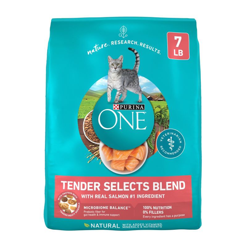 slide 1 of 10, Purina ONE Tender Selects Blend Natural Real Salmon & Fish Flavor Dry Cat Food - 7lbs, 7 lb
