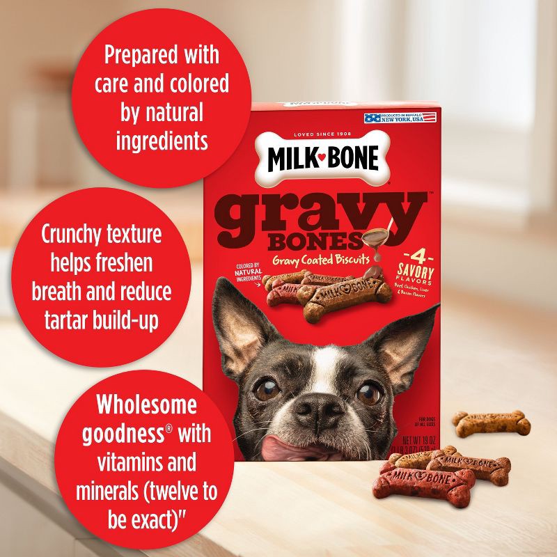 slide 3 of 7, Milk-Bone Biscuits Gravy Bones with Beef, Chicken, Liver and Bacon Flavors Dog Treats - 19oz, 19 oz