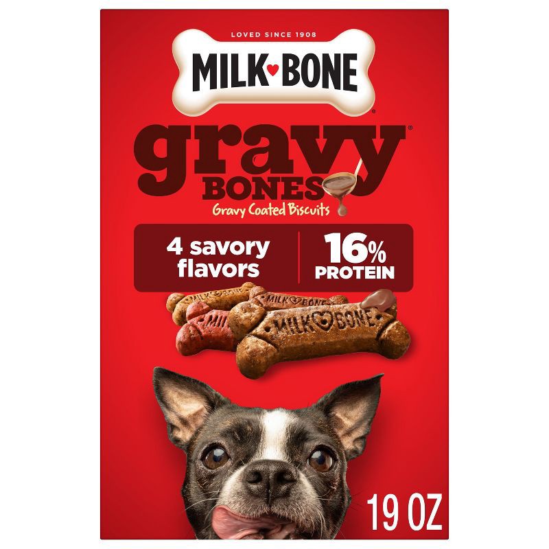 slide 1 of 9, Milk-Bone Biscuits Gravy Bones with Beef, Chicken, Liver and Bacon Flavors Dog Treats - 19oz, 19 oz
