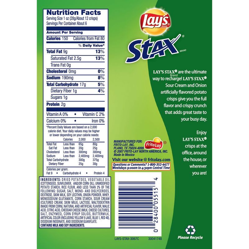 slide 4 of 5, Lay's Stax Sour Cream & Onion Potato Chips - 5.5oz, 5.5 oz