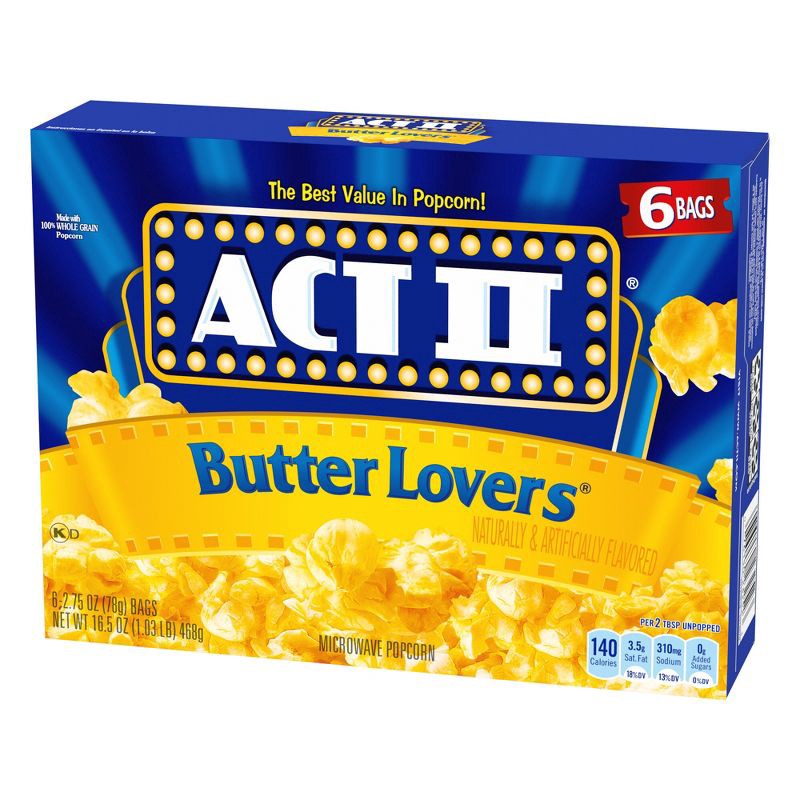 slide 2 of 5, Act II Butter Lovers Microwave Popcorn - 6ct/16.5oz, 6 ct; 16.5 oz