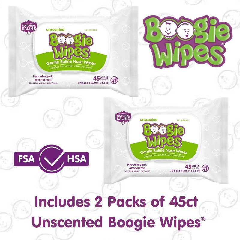 slide 3 of 7, Boogie Wipes Saline Nose Wipes Unscented - 90ct, 90 ct