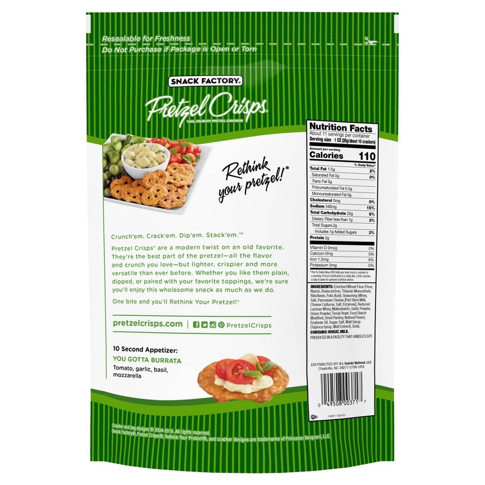 slide 5 of 7, Snack Factory Garlic Parmesan Flavored Pretzel Crisps Crackers, 11.25 oz