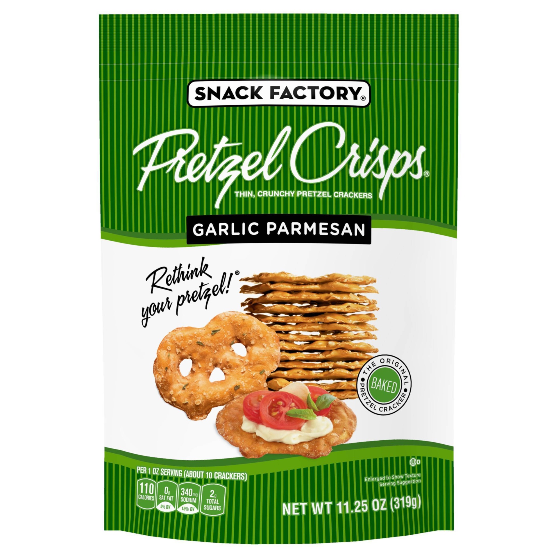 slide 1 of 7, Snack Factory Garlic Parmesan Flavored Pretzel Crisps Crackers, 11.25 oz