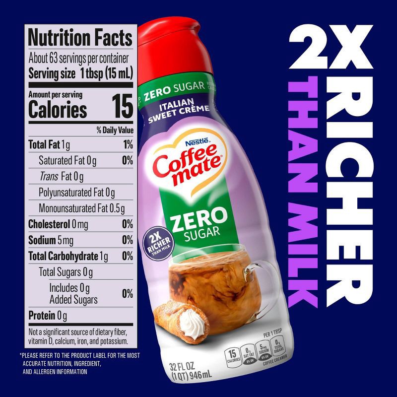 slide 7 of 9, Coffee mate Zero Sugar Italian Sweet Crème Coffee Creamer - 32 fl oz, 32 fl oz