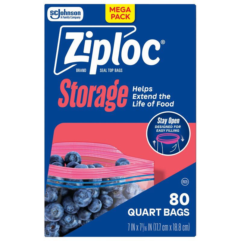 slide 3 of 13, Ziploc Quart Storage Bags with Grip 'n Seal Technology - 80ct, 80 ct