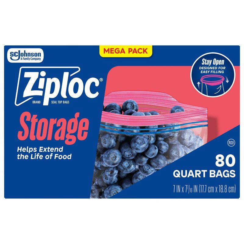 slide 1 of 13, Ziploc Quart Storage Bags with Grip 'n Seal Technology - 80ct, 80 ct