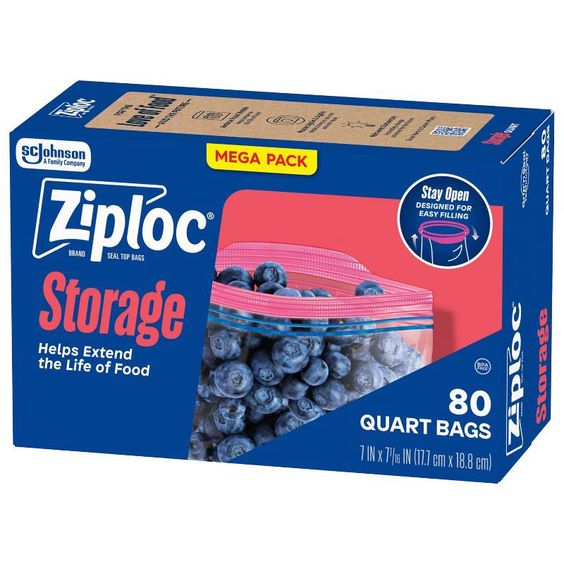 slide 10 of 13, Ziploc Quart Storage Bags with Grip 'n Seal Technology - 80ct, 80 ct