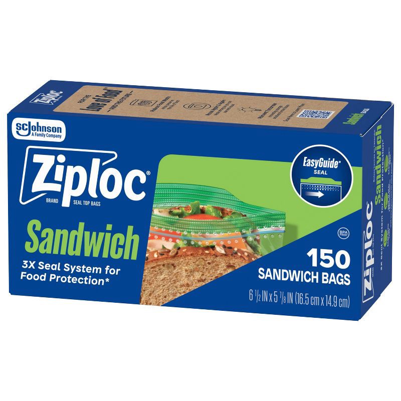 slide 10 of 13, Ziploc Sandwich Bags for Food Storage and Meal Prep - 150ct, 150 ct