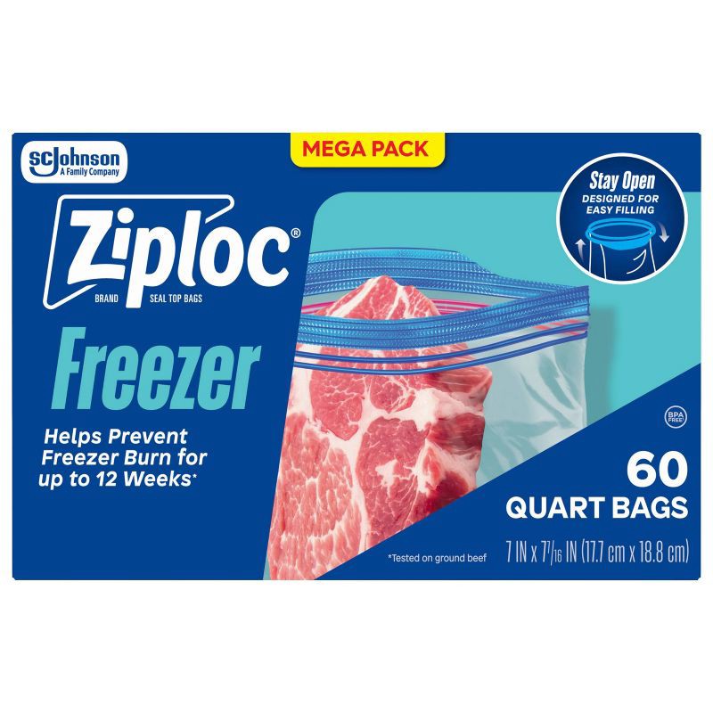 slide 1 of 11, Ziploc Quart Freezer Bags with Grip 'n Seal Technology - 60ct, 60 ct