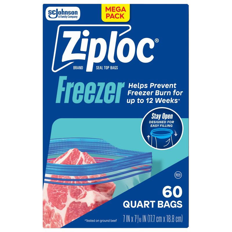 slide 3 of 11, Ziploc Quart Freezer Bags with Grip 'n Seal Technology - 60ct, 60 ct