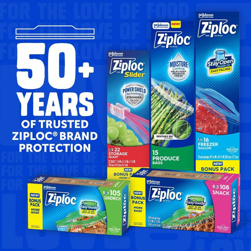 slide 10 of 11, Ziploc Quart Freezer Bags with Grip 'n Seal Technology - 60ct, 60 ct