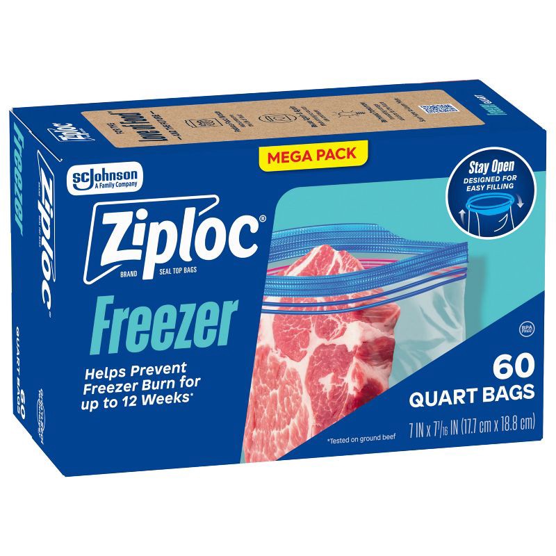 slide 10 of 12, Ziploc Quart Freezer Bags with Grip 'n Seal Technology - 60ct, 60 ct