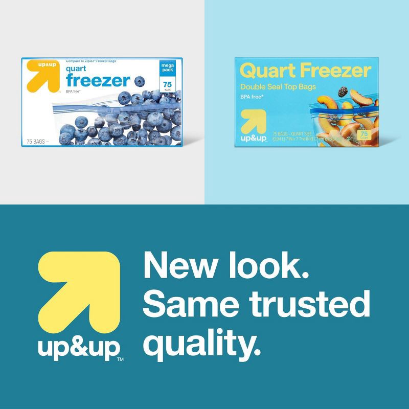 slide 4 of 4, Quart Freezer Storage Bags - 75ct - up&up™, 75 ct