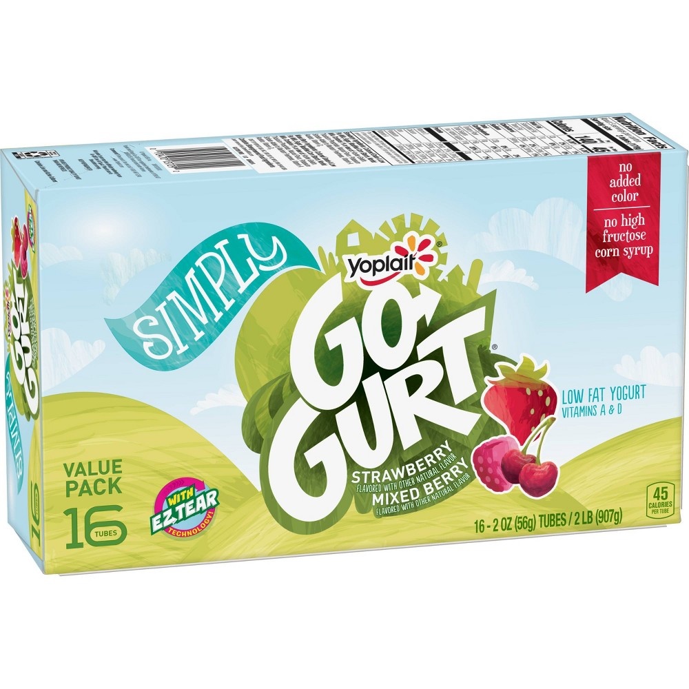 slide 5 of 5, Yoplait Simply Go-GURT Strawberry and Mixed Berry Low Fat Kids' Yogurt Tubes - 16pk/2oz Tubes, 16 ct; 2 oz