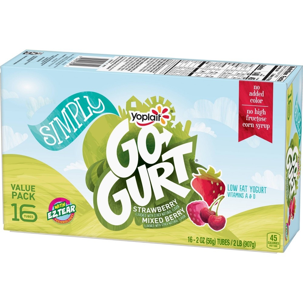 slide 4 of 5, Yoplait Simply Go-GURT Strawberry and Mixed Berry Low Fat Kids' Yogurt Tubes - 16pk/2oz Tubes, 16 ct; 2 oz