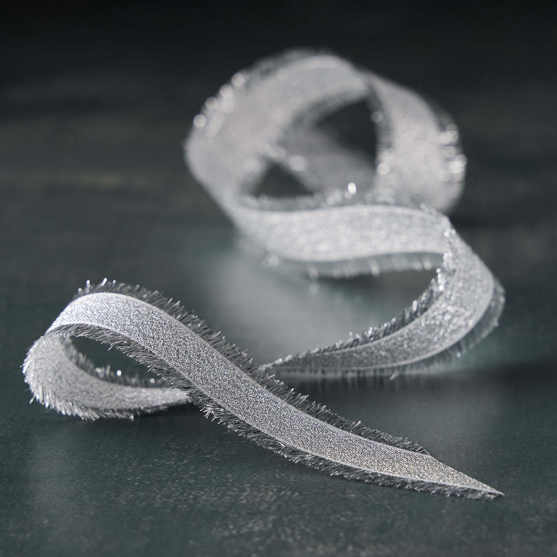 slide 3 of 3, 7/8" X 5yd. Silver Metallic Fringe Ribbon By Celebrate It Classic, 7/8 in x 5 yd