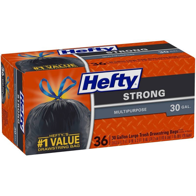 slide 2 of 5, Hefty Strong Multipurpose Large Drawstring Trash Bags - 30 Gallon - 36ct, 30 gal, 36 ct