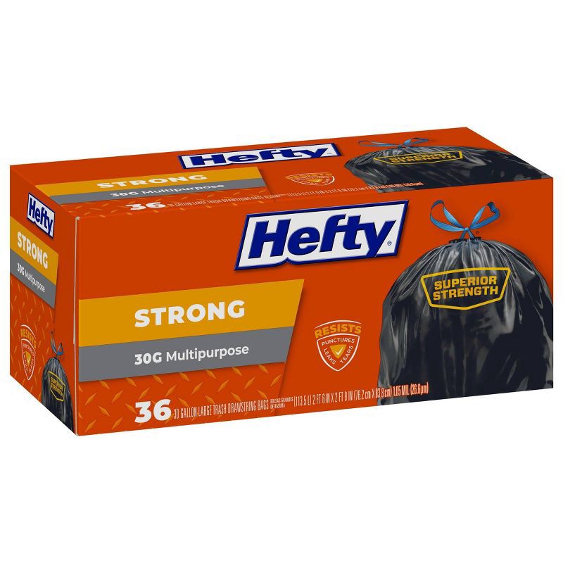 slide 2 of 5, Hefty Strong Multipurpose Large Drawstring Trash Bags - 30gal/36ct, 30 gal, 36 ct