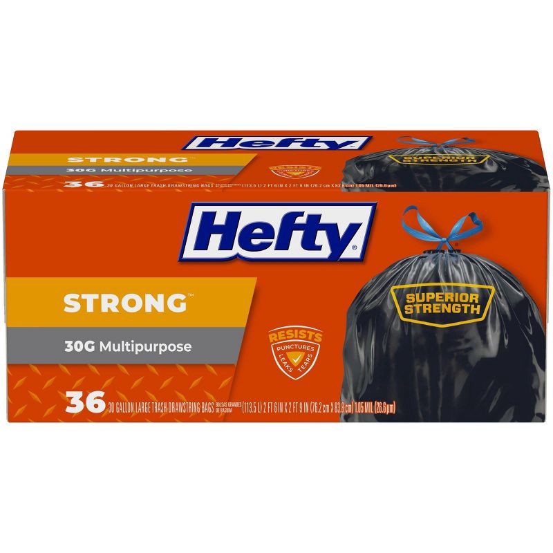 slide 1 of 5, Hefty Strong Multipurpose Large Drawstring Trash Bags - 30 Gallon - 36ct, 30 gal, 36 ct