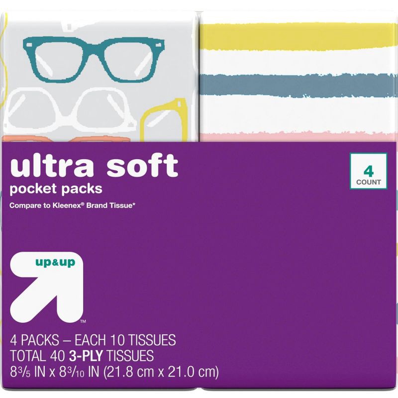 slide 2 of 10, Facial Tissue Pocket Packs - 4pk/10ct - up&up™, 40 ct