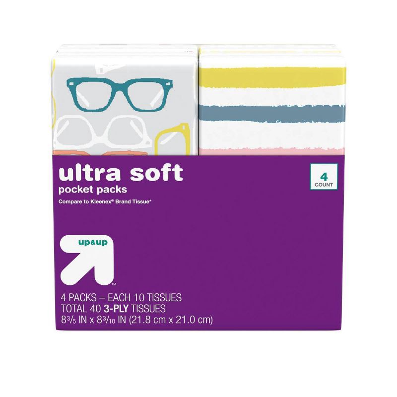 slide 1 of 10, Facial Tissue Pocket Packs - 4pk/10ct - up&up™, 40 ct