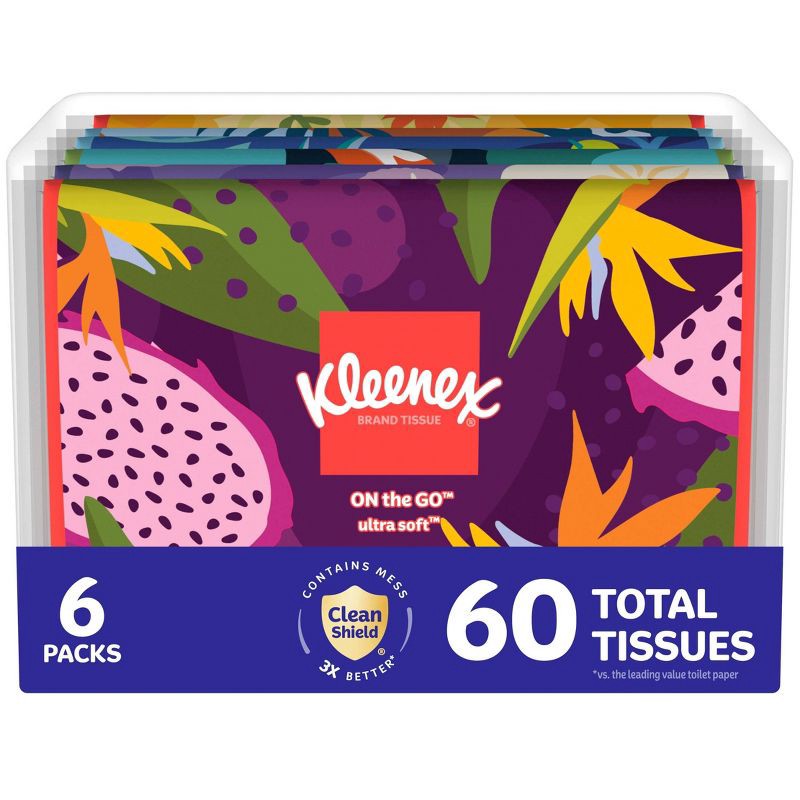 slide 1 of 10, Kleenex On-the-Go 3-Ply Facial Tissue - 6pk/10ct: Soft Pack, No Fragrance Added, Dye-Free, 6 ct, 10 ct