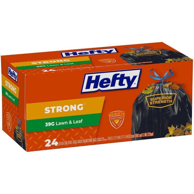 slide 2 of 6, Hefty Strong Lawn & Leaf Drawstring Trash Bags - 39 Gallon - 24ct, 39 gal, 24 ct