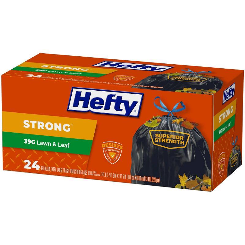 slide 6 of 6, Hefty Strong Lawn & Leaf Drawstring Trash Bags - 39 Gallon - 24ct, 39 gal, 24 ct