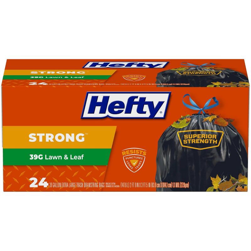 slide 1 of 6, Hefty Strong Lawn & Leaf Drawstring Trash Bags - 39 Gallon - 24ct, 39 gal, 24 ct