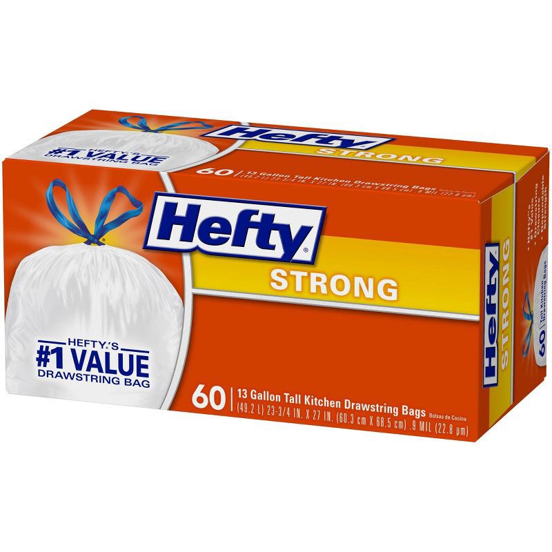 slide 2 of 5, Hefty Strong Tall Kitchen Drawstring Trash Bags - 13 Gallon - 60ct, 13 gal, 60 ct