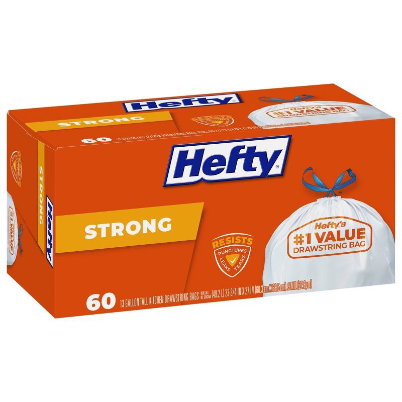 slide 2 of 5, Hefty Strong Tall Kitchen Drawstring Trash Bags - 13gal/60ct, 13 gal, 60 ct