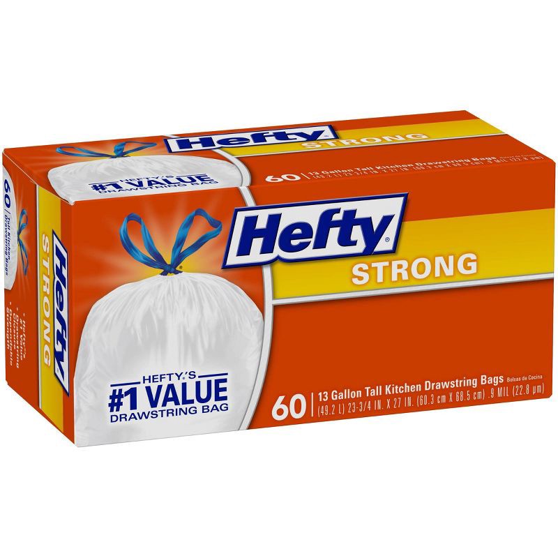 slide 3 of 5, Hefty Strong Tall Kitchen Drawstring Trash Bags - 13 Gallon - 60ct, 13 gal, 60 ct