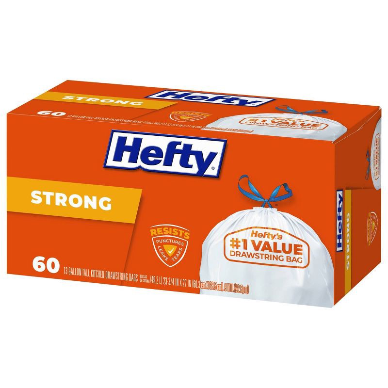 slide 3 of 5, Hefty Strong Tall Kitchen Drawstring Trash Bags - 13gal/60ct, 13 gal, 60 ct