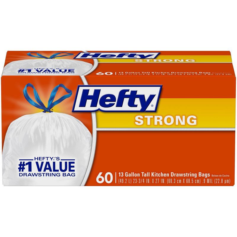 slide 1 of 5, Hefty Strong Tall Kitchen Drawstring Trash Bags - 13 Gallon - 60ct, 13 gal, 60 ct