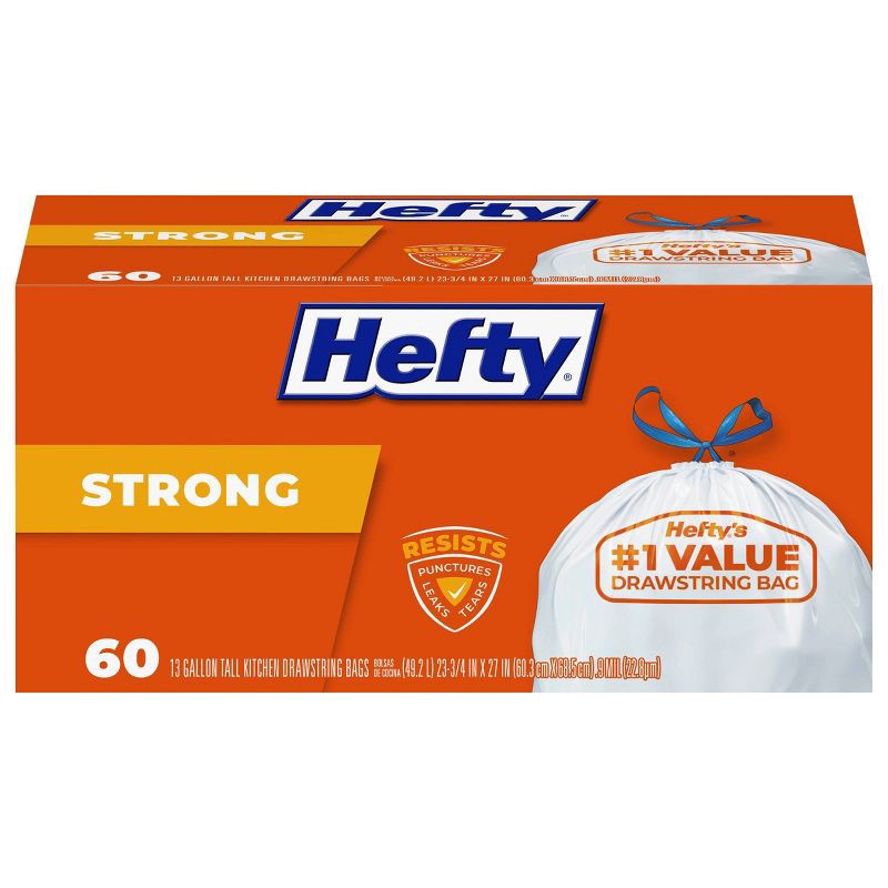 slide 1 of 5, Hefty Strong Tall Kitchen Drawstring Trash Bags - 13gal/60ct, 13 gal, 60 ct