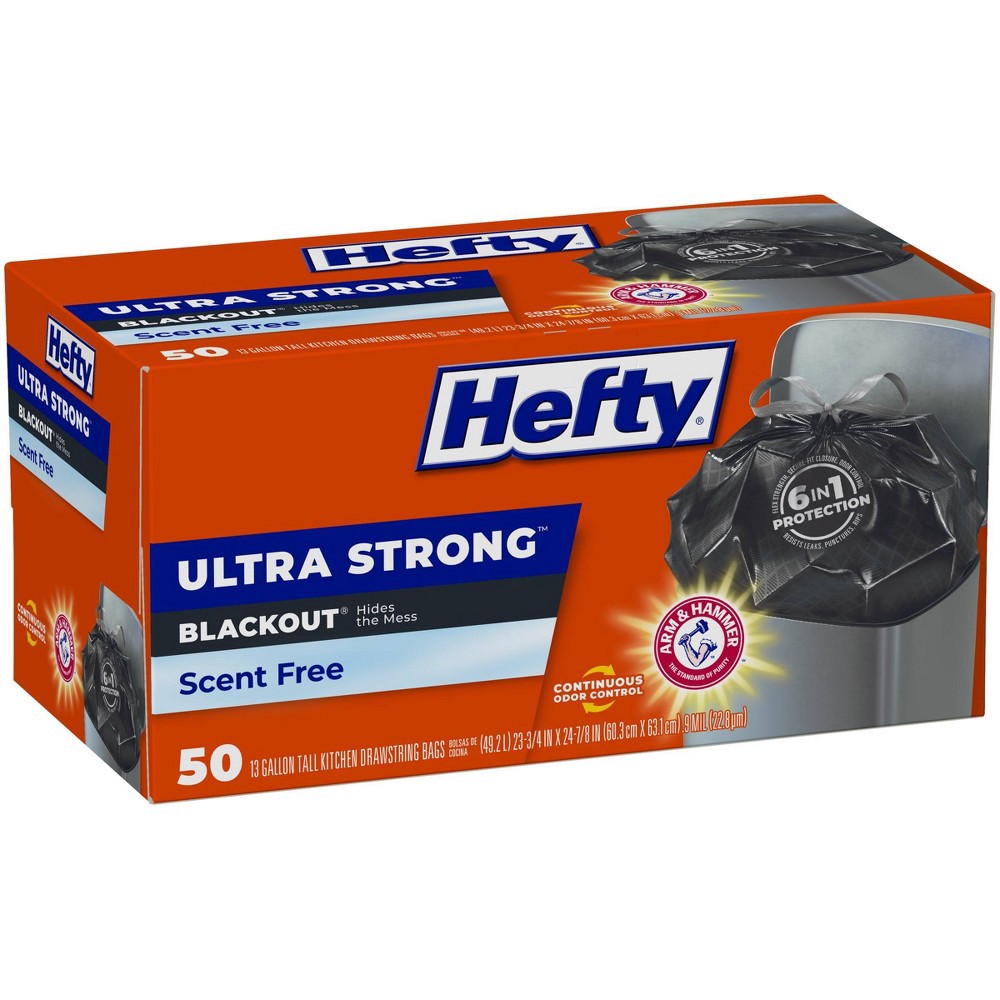 slide 5 of 6, Hefty Ultra Strong Tall Kitchen Drawstring Trash Bags - Unscented - 13 Gallon - 50ct, 13 gal, 50 ct