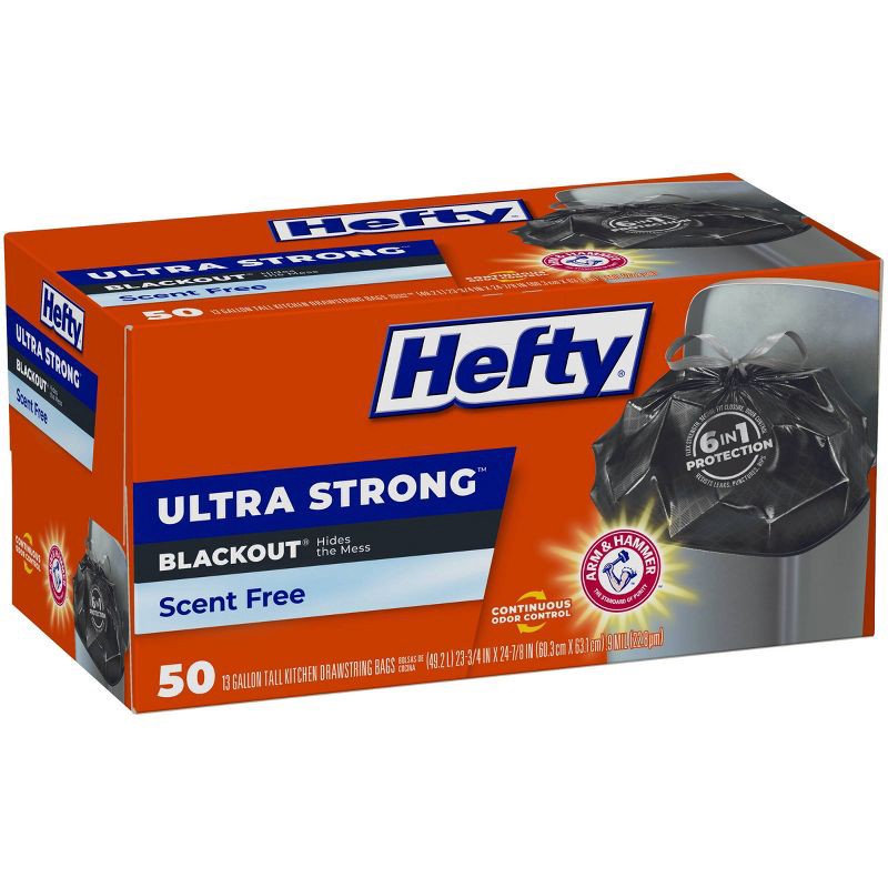 slide 5 of 7, Hefty Ultra Strong Tall Kitchen Drawstring Trash Bags - Unscented - 13 Gallon - 50ct, 13 gal, 50 ct