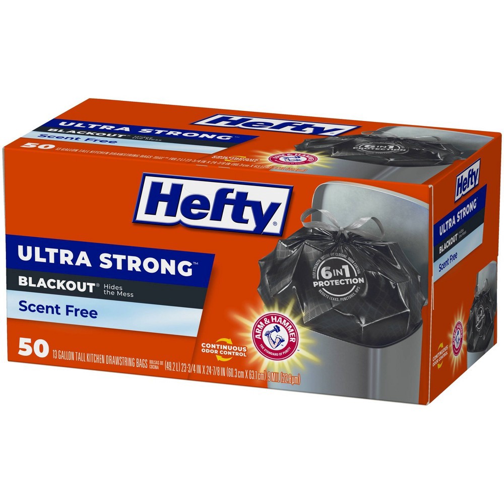 slide 2 of 6, Hefty Ultra Strong Tall Kitchen Drawstring Trash Bags - Unscented - 13 Gallon - 50ct, 13 gal, 50 ct