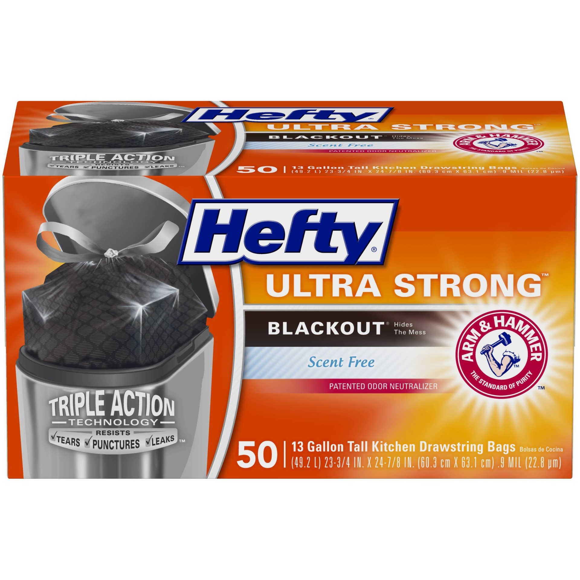 slide 1 of 6, Hefty Ultra Strong Tall Kitchen Drawstring Trash Bags - Unscented - 13 Gallon - 50ct, 13 gal, 50 ct