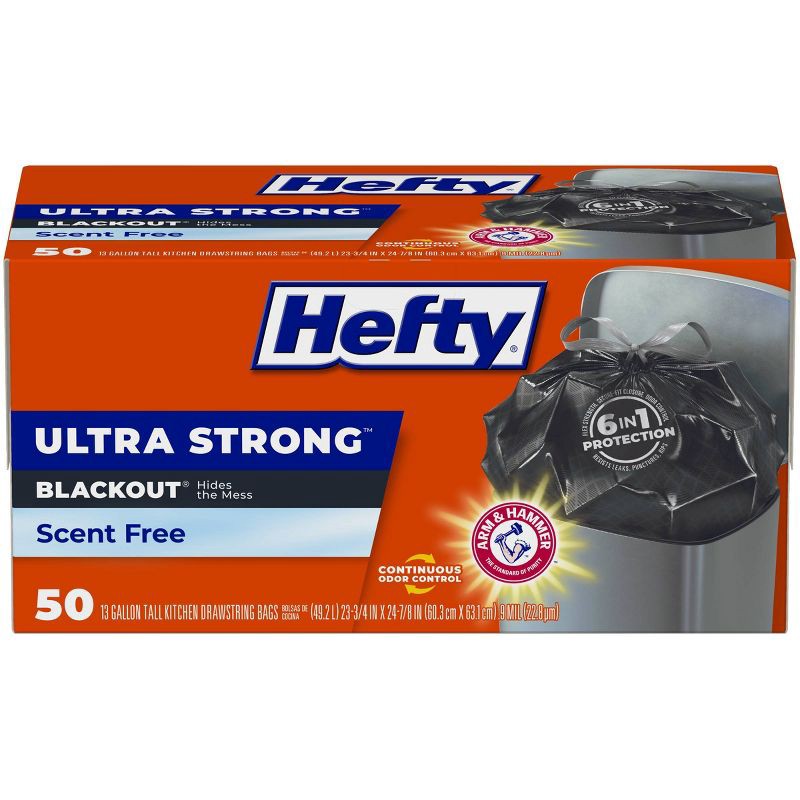 slide 1 of 7, Hefty Ultra Strong Tall Kitchen Drawstring Trash Bags - Unscented - 13 Gallon - 50ct, 13 gal, 50 ct