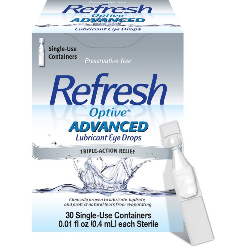 slide 1 of 8, Refresh Optive Advanced Preservative Free Lubricant Eye Drops - 0.3 fl oz/30ct, 0.3 fl oz, 30 ct