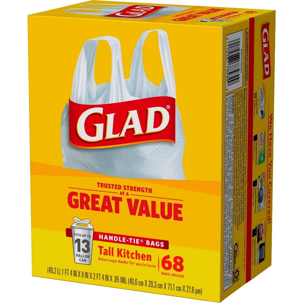 slide 10 of 11, Glad Tall Kitchen White Trash Bags, 13 gal, 68 ct