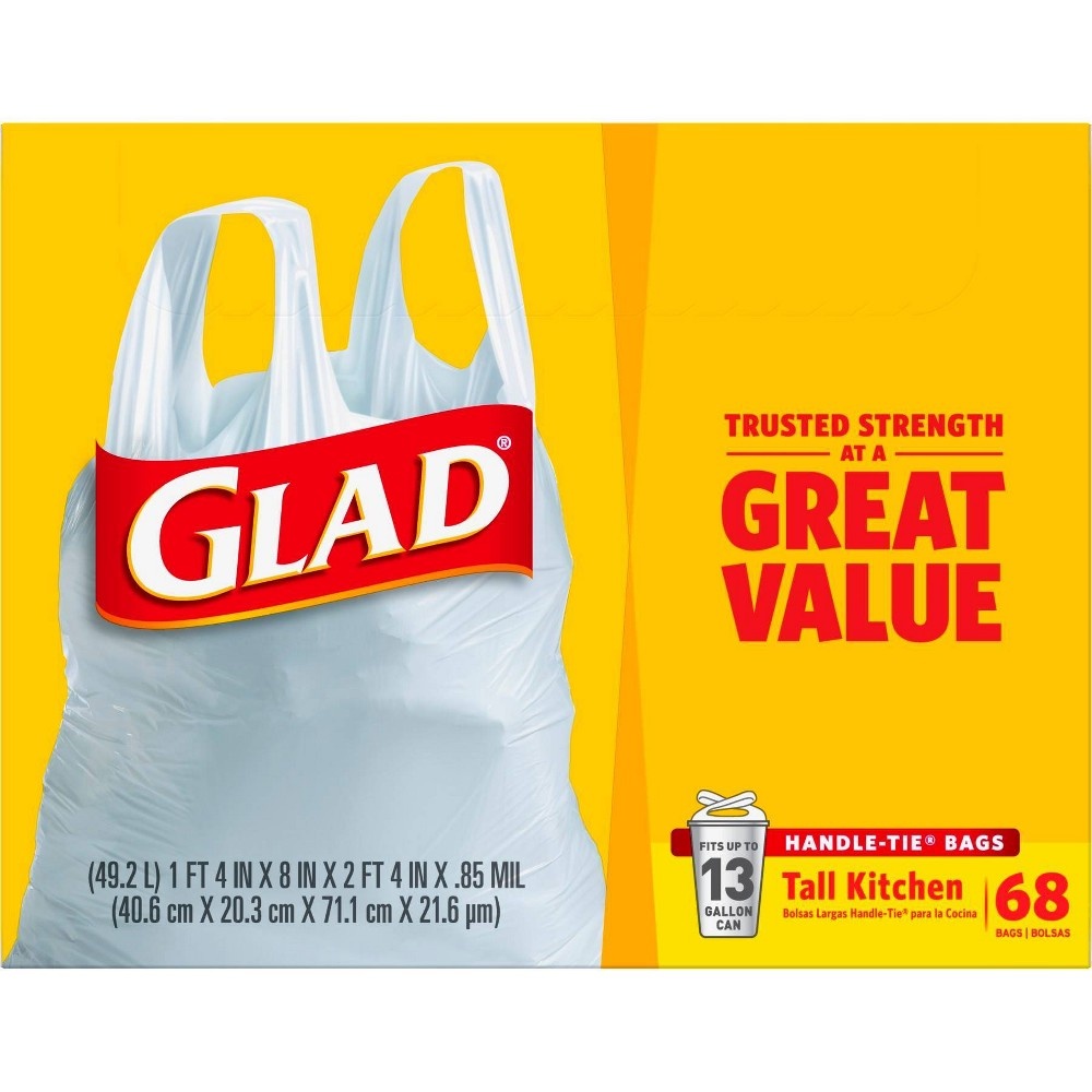 slide 11 of 11, Glad Tall Kitchen White Trash Bags, 13 gal, 68 ct