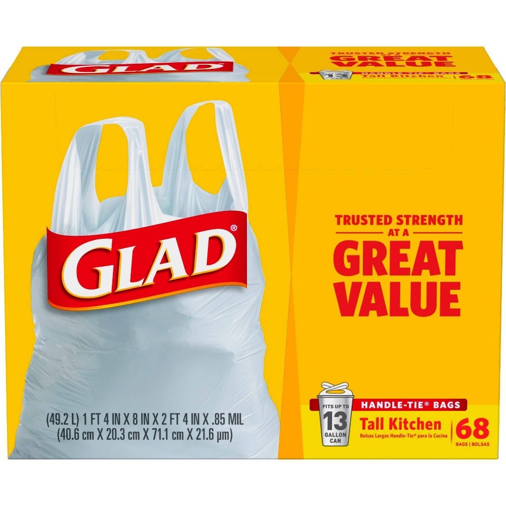 slide 2 of 11, Glad Tall Kitchen White Trash Bags, 13 gal, 68 ct